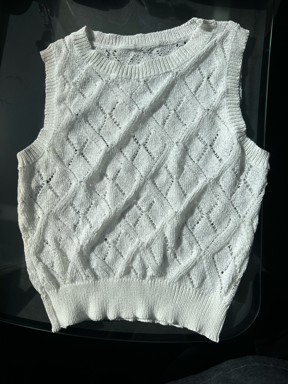 Cupshe White Diamond-Openwork Scoop Neck Sweater
